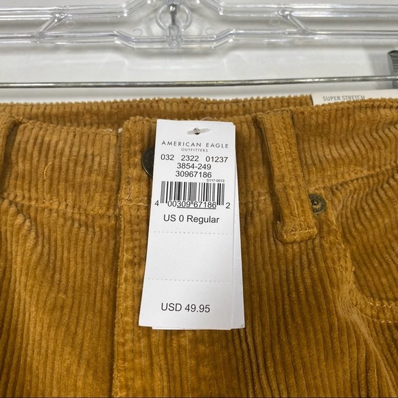 AMERICAN EAGLE New! Corduroy Mom Jean Cuffed Mustard Yellow Golden 0 - Picture 5 of 9